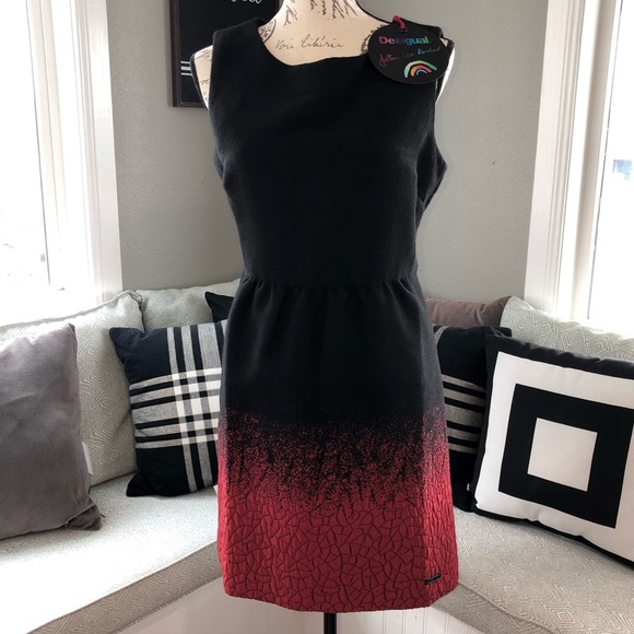 Desigual Sheath Red and Black Dress fitted cute nwt new L large 42 EU goth - Picture 1 of 8